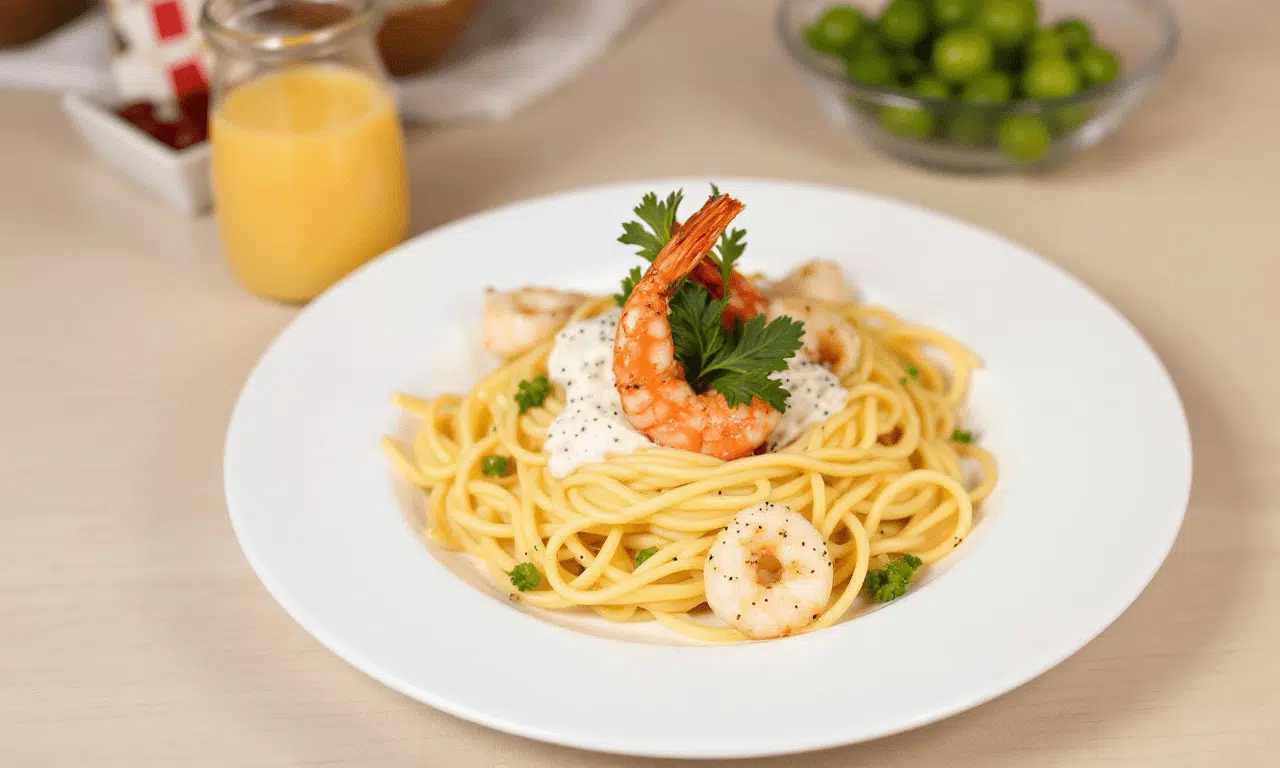 Ricetta Fettuccine con scampi e crema di asparagi